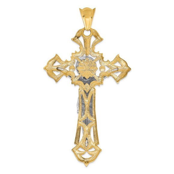 Million Charms 14k Gold Two-tone Polished with Red CZs Crucifix Pendant - Picture 4 of 4
